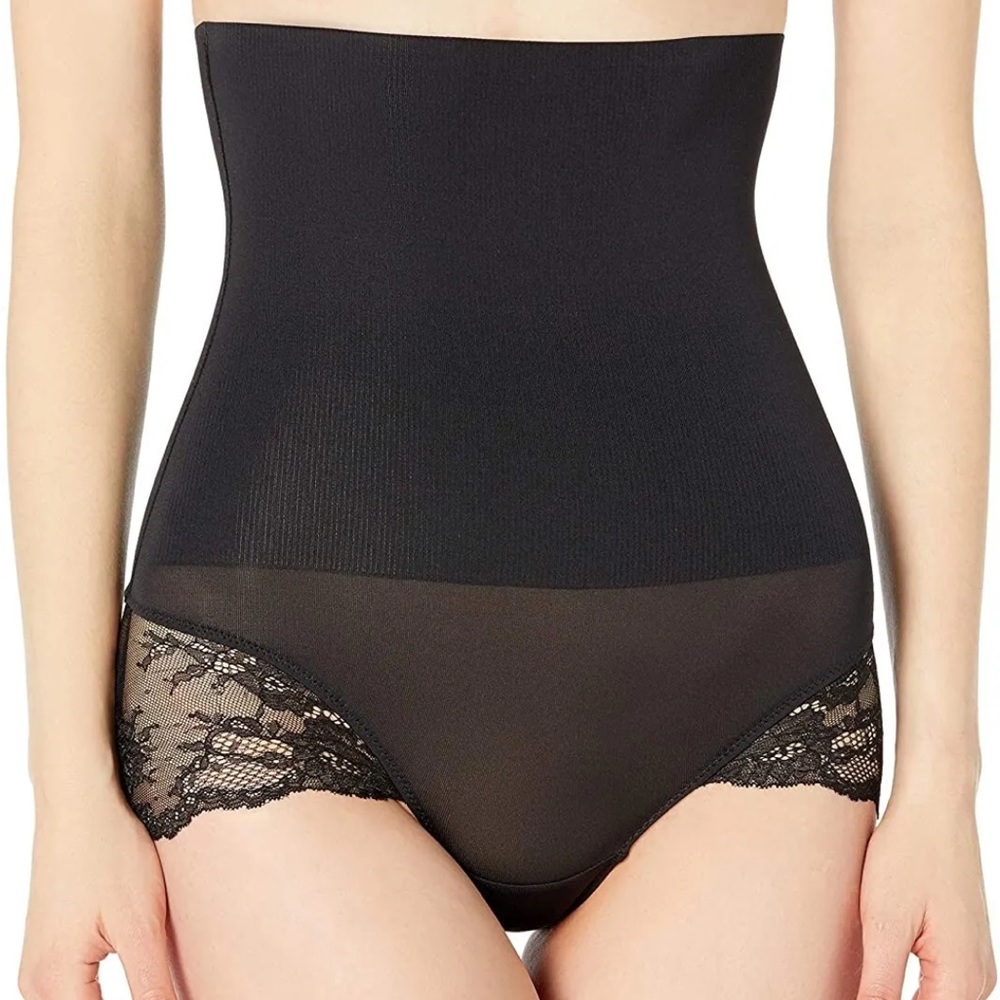 MAIDENFORM Women's Sz L Tame Your Tummy High Waist Lace Brief DMS704 Black NWT